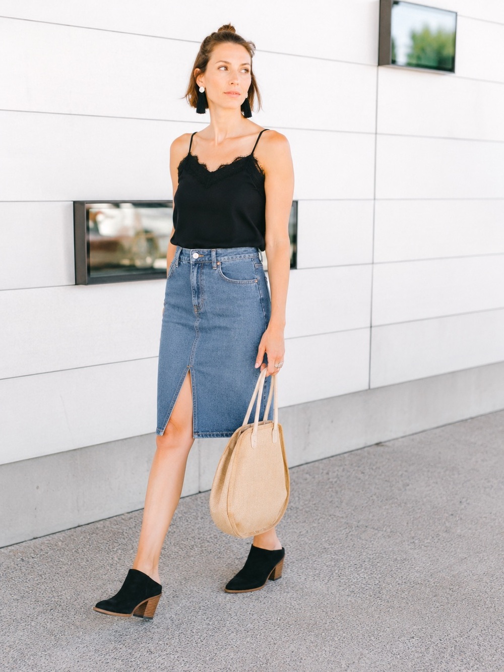 [2] J.Crew Denim Pencil Skirt with Front Slit | Size 2 small Jean skirt